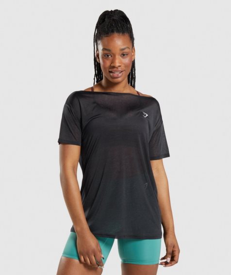 Women's Gymshark Training Oversized Top T-Shirts Black | NZ 7ASTOX